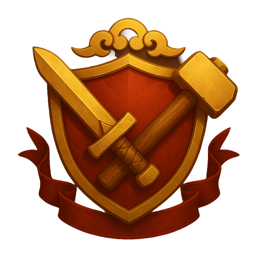 a gold shield with swords and a hammer in Ancient World Online