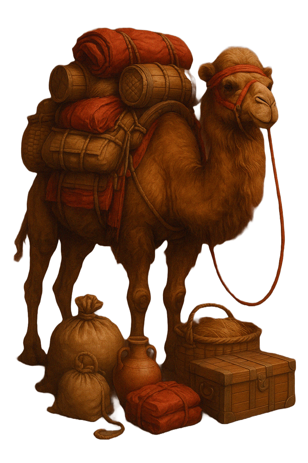 Caravan camel with a backpack and bags in Ancient World Online